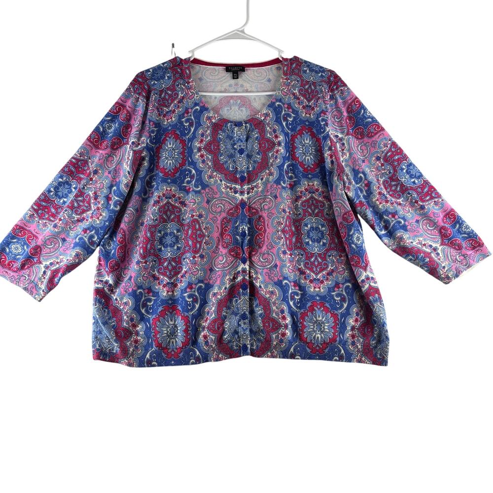 Talbots Button Up Cardigan Sweater Womens 3XP 3/4 Sleeve Boho Medallion AOP READ - Picture 1 of 11
